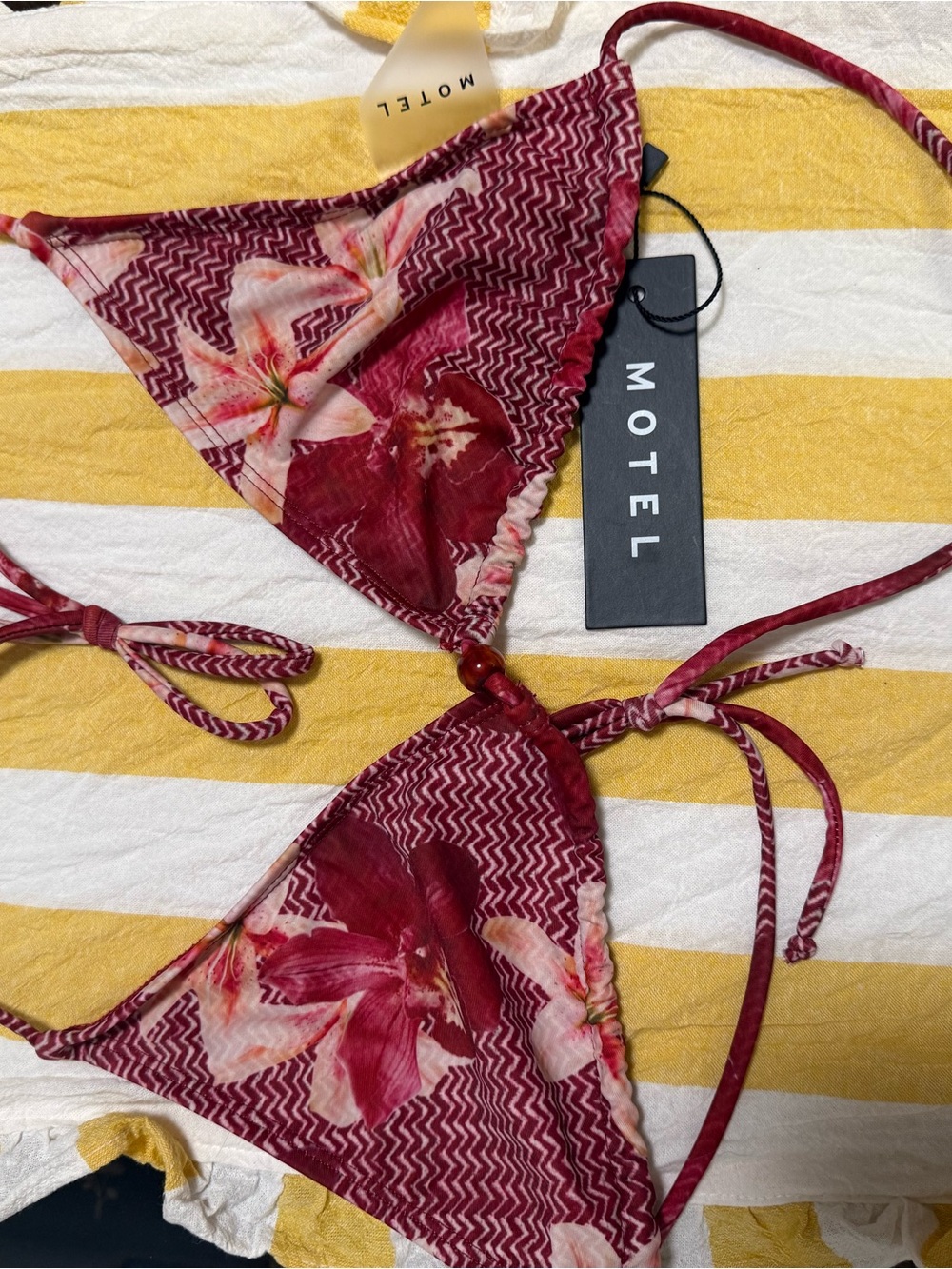 Motel Rocks Maroon Floral Triangle Bikini Set